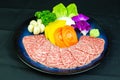 Kobe beef cut thin slices arranged in a plate. Royalty Free Stock Photo