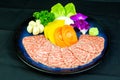 Kobe beef cut thin slices arranged in a plate. Royalty Free Stock Photo