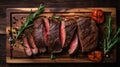 Delicious Steak Slices On Wooden Tray - A Visual Feast