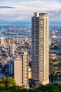 Kobe city skyline with Kobe port and Osaka bay in the distance in Kobe Japan Royalty Free Stock Photo