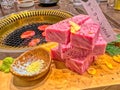 A Kobe wagyu diced sirloin at a Japanese restaurant