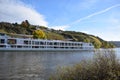 Dieblich, Germany - 10 26 2022: Cruise ship in front of the vineyards