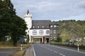 Kobern-Gondorf, Germany - 09 21 2021: drive through castle Oberburg at the Moselwith cars