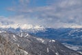 Kobesnock - Panoramic view of the snowcapped mountain ranges of High Tauern and Nock Mountains Royalty Free Stock Photo