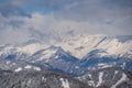 Kobesnock - Panoramic view of the snowcapped mountain ranges of High Tauern and Nock Mountains Royalty Free Stock Photo