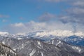 Kobesnock - Panoramic view of the snowcapped mountain ranges of High Tauern and Nock Mountains Royalty Free Stock Photo