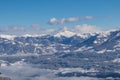 Kobesnock - Panoramic view of the snowcapped mountain ranges of the Nock Mountains (Nockberge) seen from Kobesnock