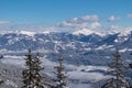 Kobesnock - Panoramic view of the snowcapped mountain ranges of the Nock Mountains Nockberge seen from Kobesnock