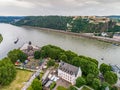 Koblenz City Germany 14.06.2019 Event Electronic wine at historic monument German Corner on a sunny day