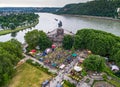 Koblenz City Germany 14.06.2019 Event Electronic wine at historic monument German Corner on a sunny day