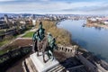 Koblenz City Germany historic monument German Corner where the rivers rhine and mosele flow together on a sunny day