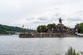 Koblenz City Germany 06.06.2019 historic monument German Corner rivers rhine and mosele flow together on a sunny day