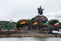 Koblenz City Germany 06.06.2019 historic monument German Corner rivers rhine and mosele flow together on a sunny day