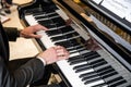 19.03.2021 Koblenz Germany - Male Hand playing on schimmel piano at party Event dinner Close-up Small depth of field