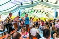 Koblenz Germany -26.09.2018 people party at Oktoberfest in europe during a concert Typical beer tent scene