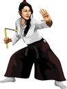 Kobudo Nunchaku Girl Japan Martial Art Royalty Free Stock Photo