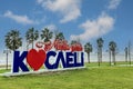 Kocaeli, Turkey - March 11, 2023: \' Happy City Kocaeli \' write in Seka Park