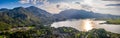 Kochelsee lake beautiful alps panorama in bavaria. Scenic Drone shot