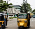 Kochi, India - 2019: Tuk-tuk ride on the streets of Kochi, India.