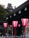 Pink paper lanterns at the entrance to Kochi castle, one of the 12 original Edo period castles of