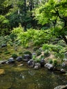 Traditional Japanese garden on the grounds of Chikurinji, temple number 31 of Shikoku pilgrimage Royalty Free Stock Photo