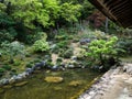 Traditional Japanese garden on the grounds of Chikurinji, temple number 31 of Shikoku pilgrimage Royalty Free Stock Photo