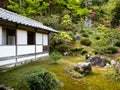 Traditional Japanese garden on the grounds of Chikurinji, temple number 31 of Shikoku pilgrimage Royalty Free Stock Photo