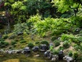 Traditional Japanese garden on the grounds of Chikurinji, temple number 31 of Shikoku pilgrimage Royalty Free Stock Photo