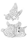 Kitten and butterfly, coloring page Royalty Free Stock Photo