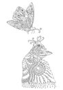 Cat and butterfly, adult coloring page