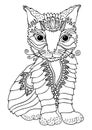 Hand drawn cute kitty, coloring page