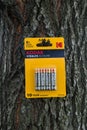 Kodak battery pack with 10 year warranty. Kodak promises 6 x more power. Photograph taken in nature, having as background elements