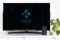 Kodi Matrix running on a smart tv in a living room. No people and empty copy space