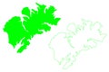 Kodiak island United States of America, North America, Alaska, US, USA map vector illustration, scribble sketch Kodiak map