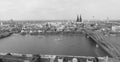 Aerial view of the city of Koeln, black and white Royalty Free Stock Photo