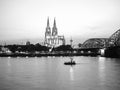 St Peter Cathedral and Hohenzollern Bridge over river Rhine in K Royalty Free Stock Photo