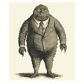 Political Satire Print: Highly Textured Illustration Of A Creature In A Suit