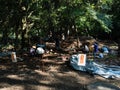 Archaeologists at work on the grounds of Takeda Shrine, a site of former