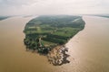 Koh Dach - Silk Island local beach, Island on Mekong river in Phnom Penh Cambodia Asia Aerial Drone Photo