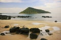 Koh Kon island seeing from Koh Rong Samlon island, Gulf of Thailand, Cambodia Royalty Free Stock Photo