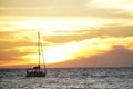 Koh kood beach thailand, sunset boat orange sky people on boat, kayaking silhouette Royalty Free Stock Photo