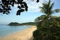 Koh Lanta beach with tourist bots Royalty Free Stock Photo