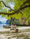 Koh Lao Lading near Koh Hong Krabi Thailand, beautiful beach with longtail boats,