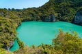 Koh Mae Mother Island and its inland saltwater lagoon called Emerald Lake Thale Nai in Ang Thong National Marine Park Royalty Free Stock Photo