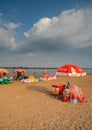 beach umbrella on Koh Pen Koh Paen, a nice island located in the middle of Mekong river