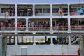 KOH PHANGAN, THAILAND - AUGUST 20, 2013: Ferry boat conveying passengers to Phangan island port. Royalty Free Stock Photo