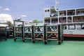 KOH PHANGAN, THAILAND - AUGUST 20, 2013: Ferry boat conveying passengers to Phangan island port. Royalty Free Stock Photo