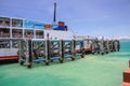 KOH PHANGAN, THAILAND - AUGUST 20, 2013: Ferry boat at the Phangan island pier. Royalty Free Stock Photo