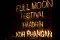 Full Moon Party fire sign on Haad Rin beach in island Koh Phangan, Thailand
