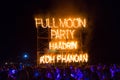 Koh Phangan / Thailand | May 13 2016: A burning sign in a famous Fullmoon Party on the Haadrin Beach at Koh Phangan, Thailand